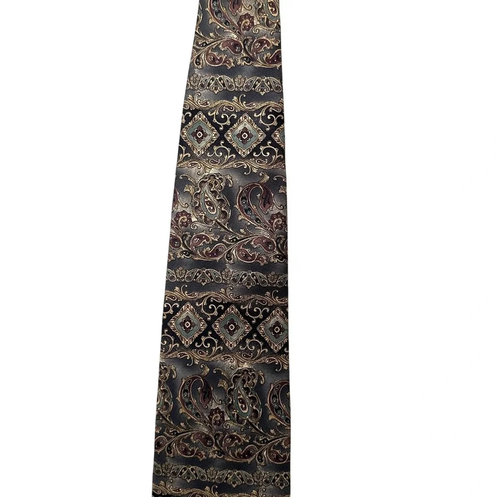 VTG Karl‎ Lagerfeld Silk Paisley Tie 90s Earth Tone Medallion USA Dark Academia